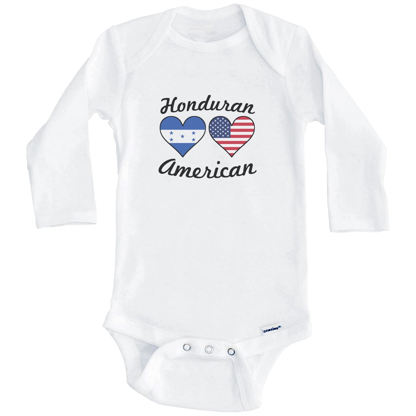 Honduran American Flag Hearts Baby Onesie (Long Sleeves)