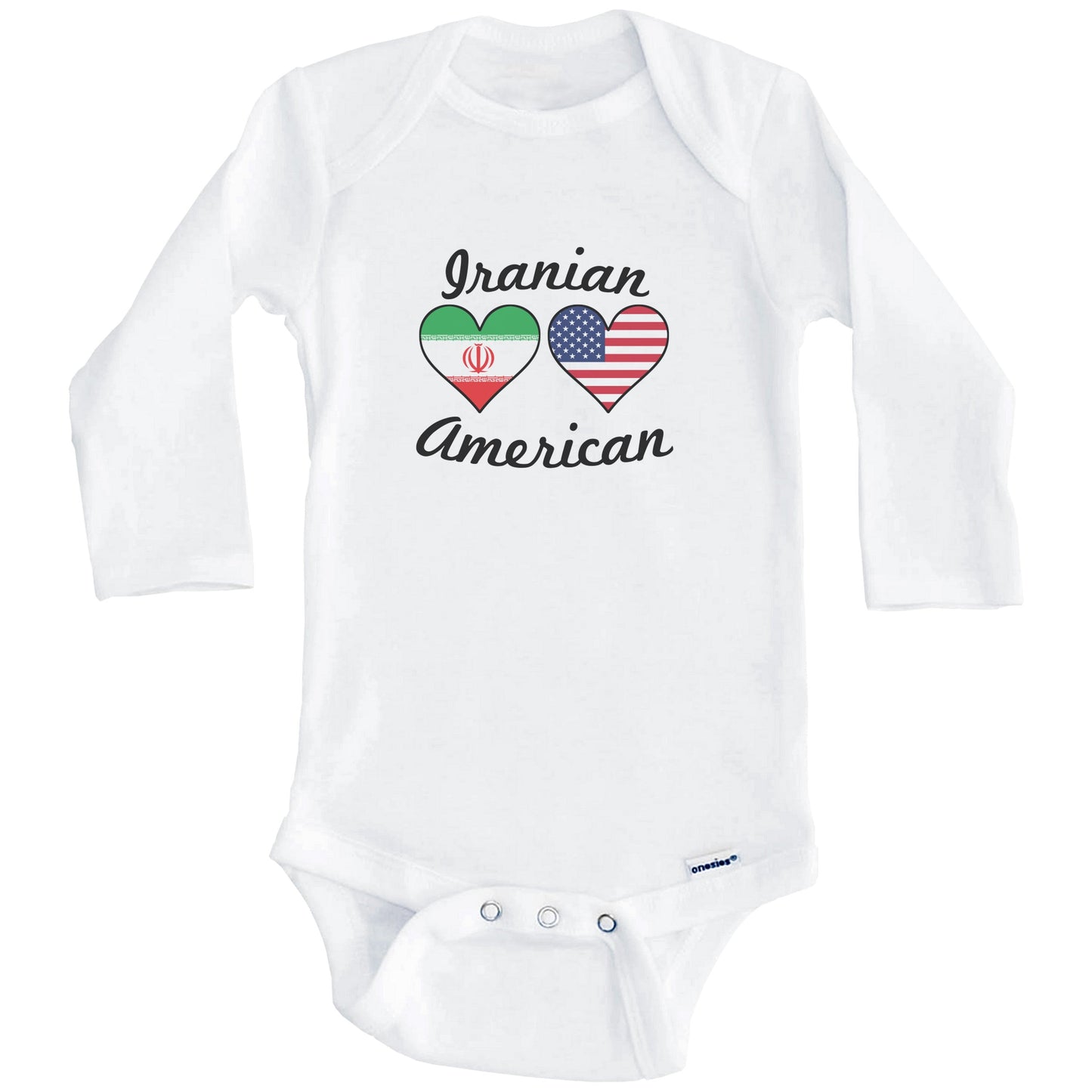 Iranian American Flag Hearts Baby Onesie (Long Sleeves)