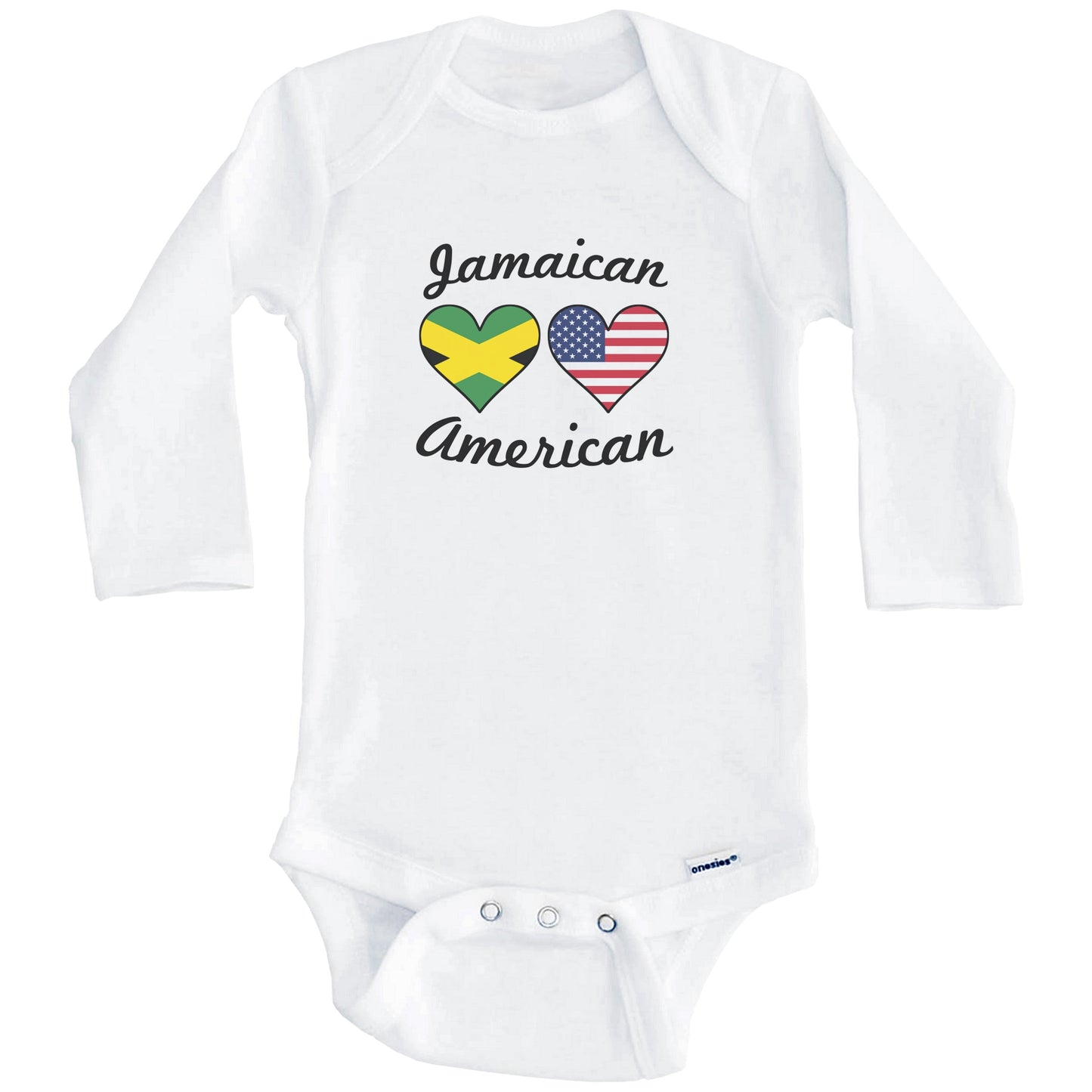 Jamaican American Flag Hearts Baby Onesie (Long Sleeves)