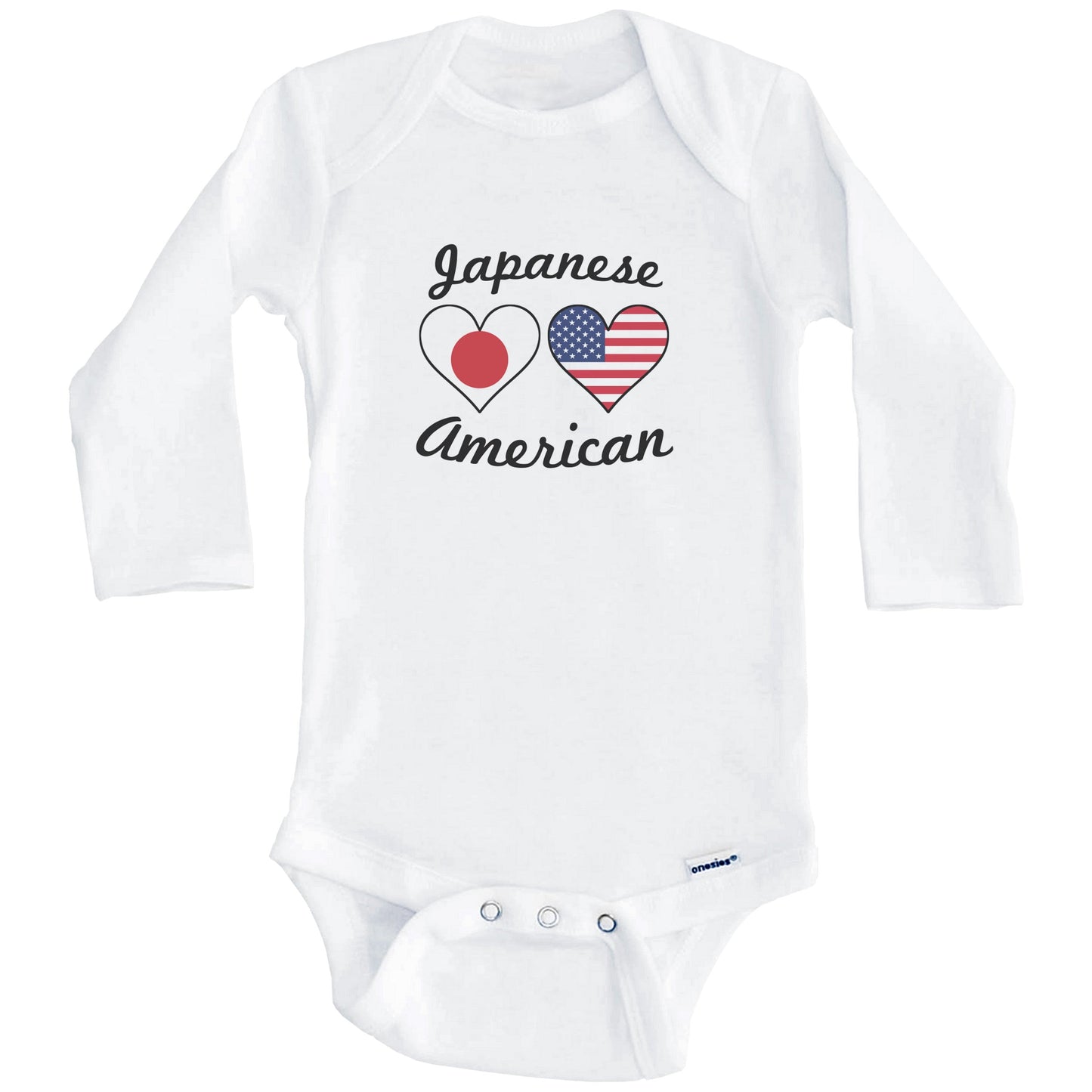 Japanese American Flag Hearts Baby Onesie (Long Sleeves)