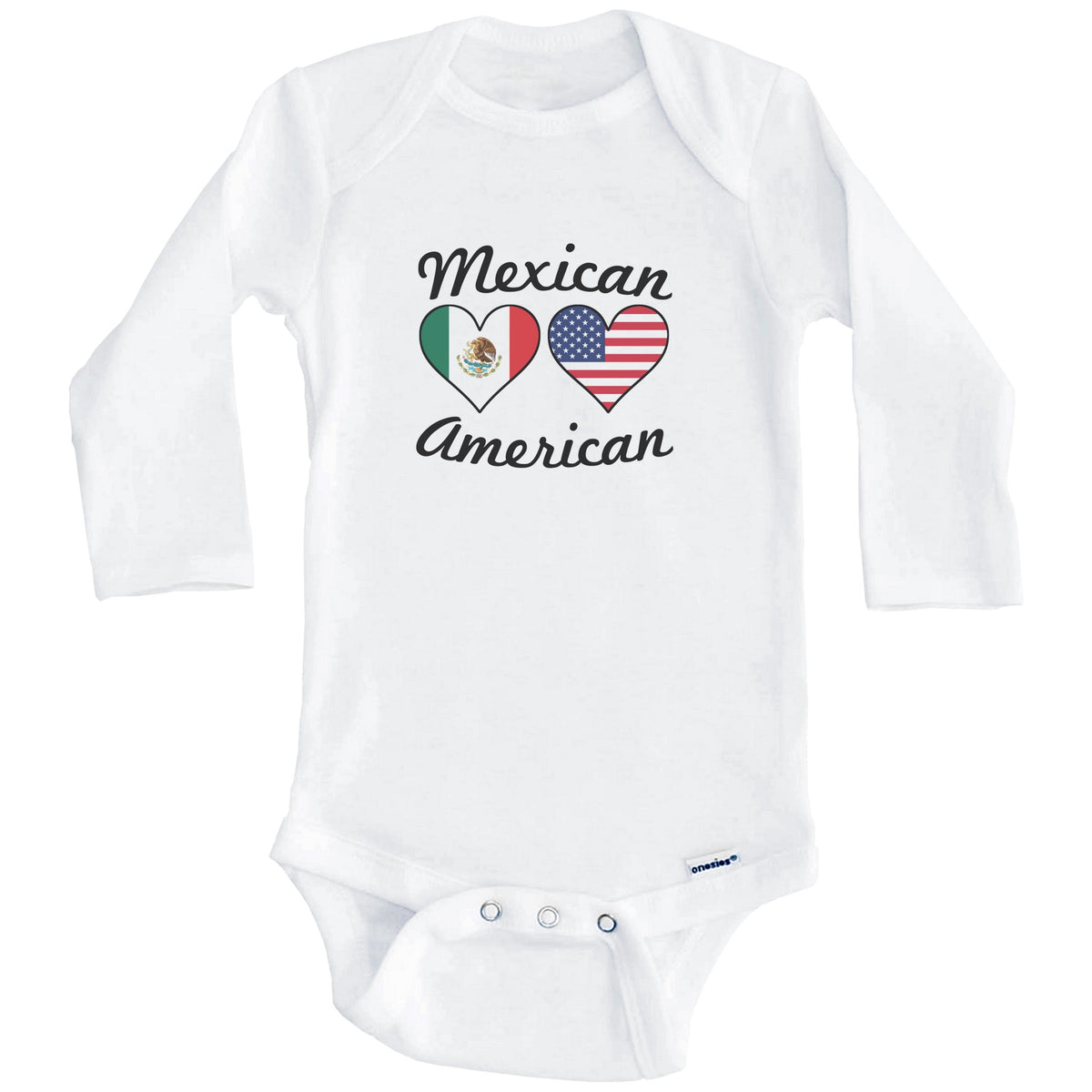 Mexican American Flag Hearts Baby Onesie (Long Sleeves)