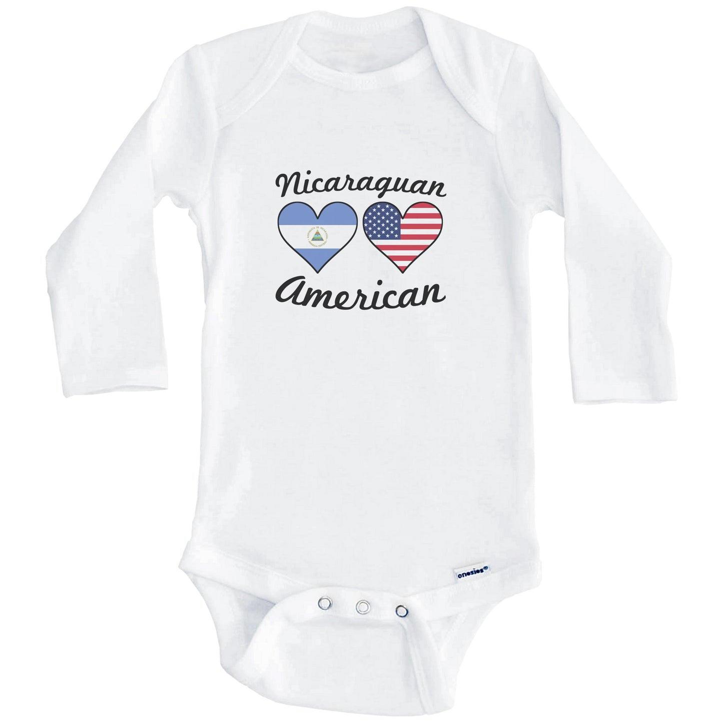 Nicaraguan American Flag Hearts Baby Onesie (Long Sleeves)