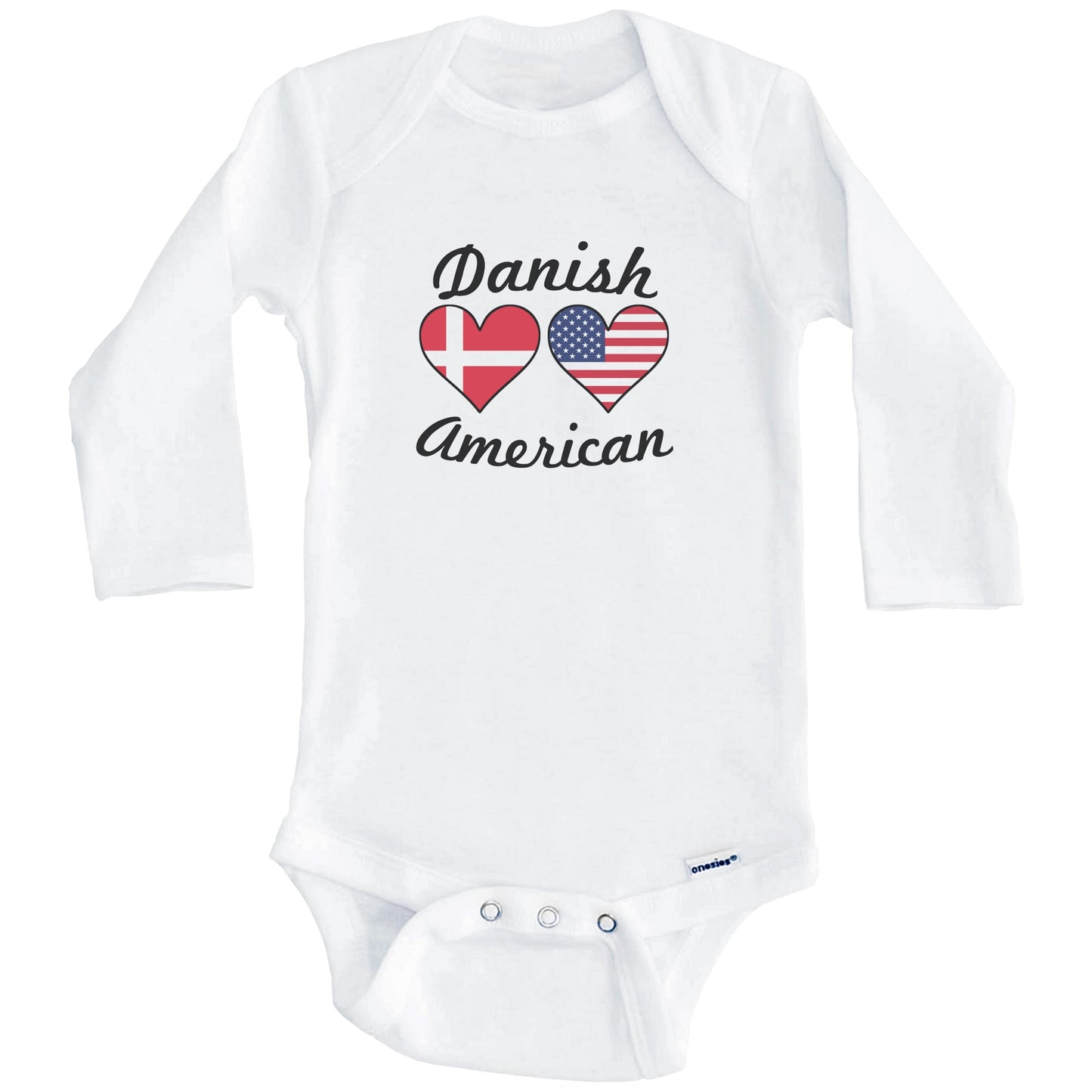 Danish American Flag Hearts Baby Onesie (Long Sleeves)