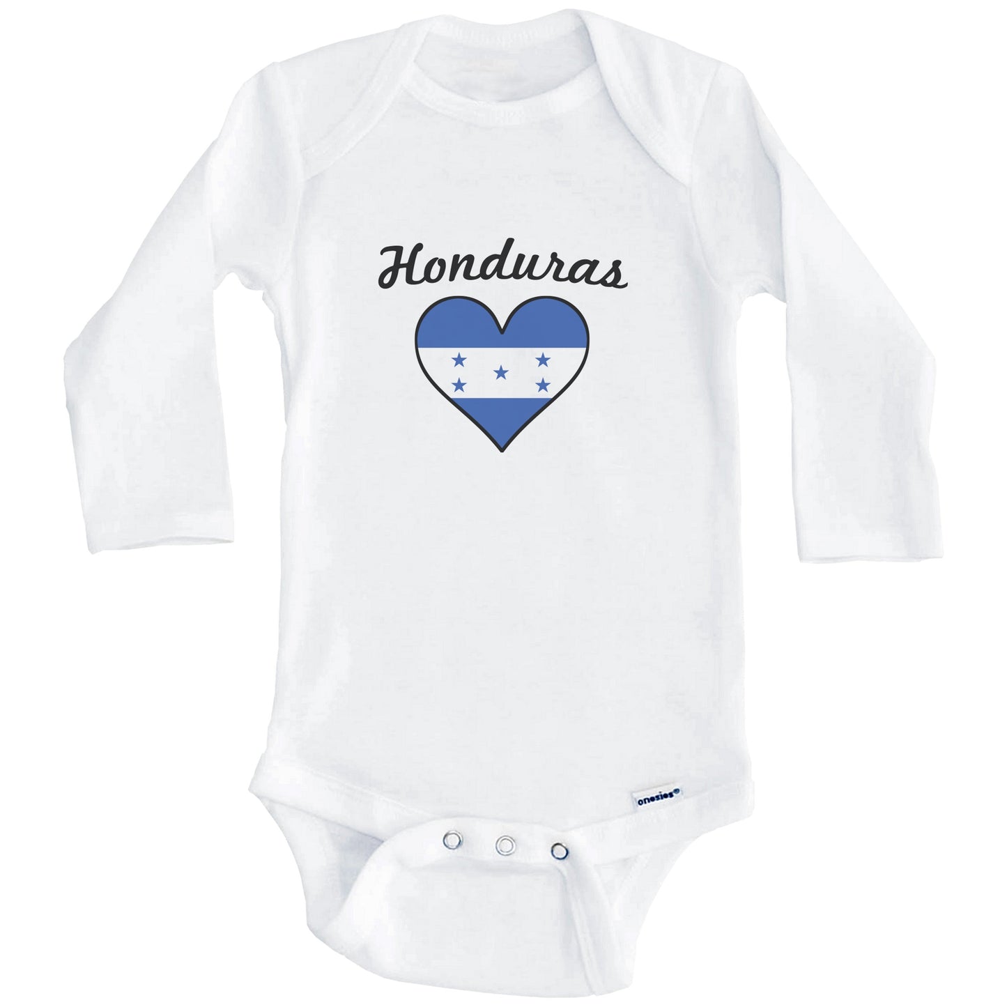 Honduran Flag Heart Baby Onesie (Long Sleeves)