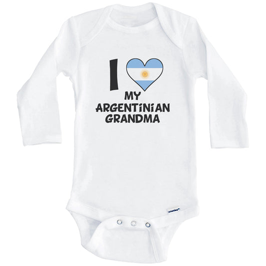 I Heart My Argentinian Grandma Argentina Flag Baby Onesie (Long Sleeves)