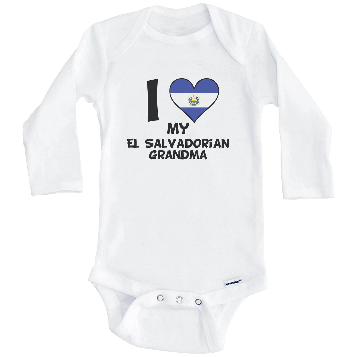 I Heart My El Salvadorian Grandma El Salvador Flag Baby Onesie (Long Sleeves)