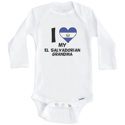 I Heart My El Salvadorian Grandma El Salvador Flag Baby Onesie (Long Sleeves)