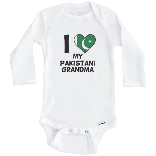 I Heart My Pakistani Grandma Pakistan Flag Baby Onesie (Long Sleeves)