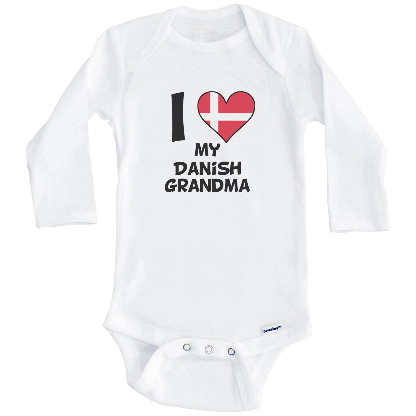 I Heart My Danish Grandma Denmark Flag Baby Onesie (Long Sleeves)