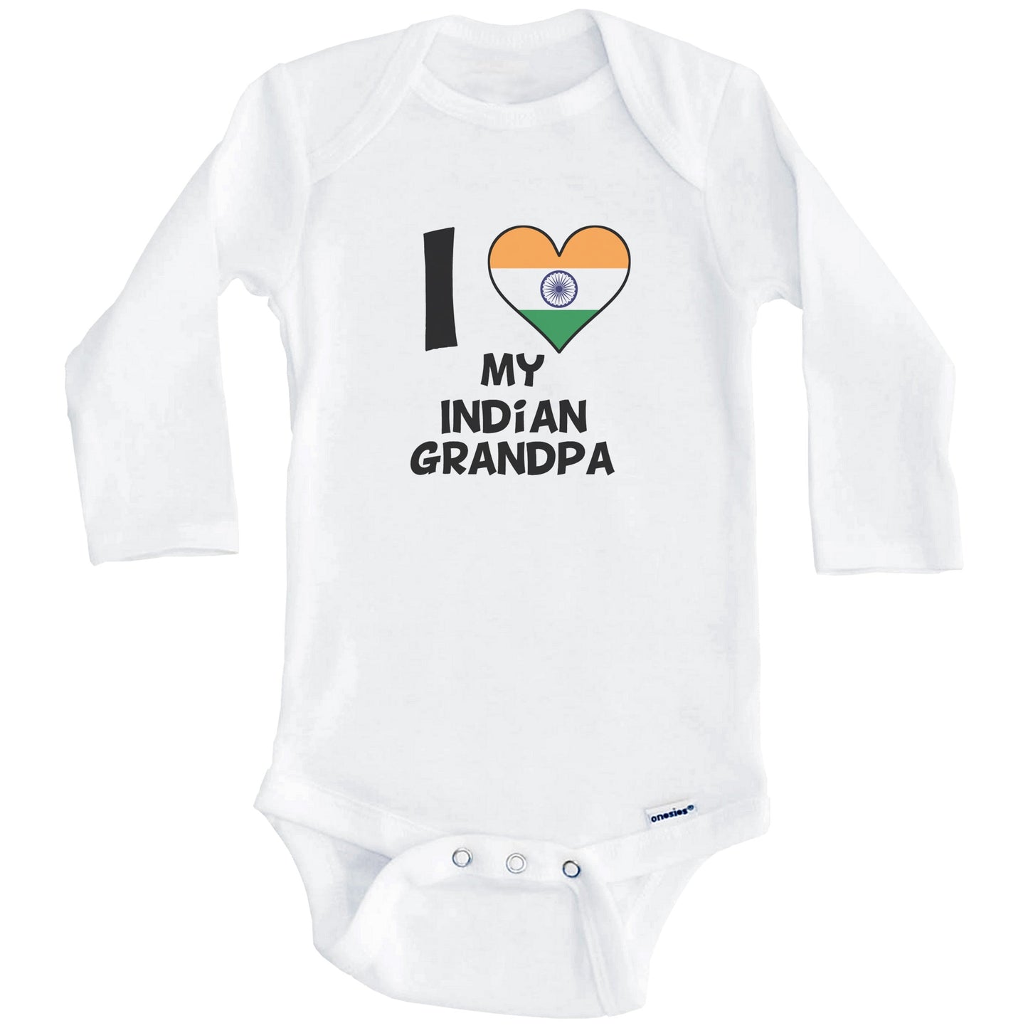 I Heart My Indian Grandpa India Flag Baby Onesie (Long Sleeves)