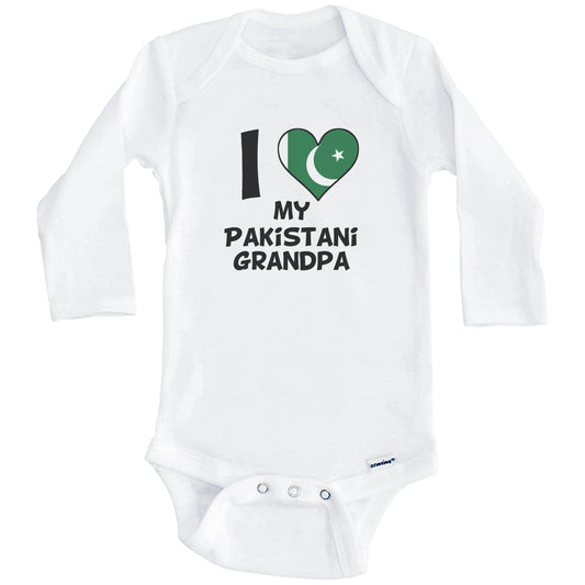 I Heart My Pakistani Grandpa Pakistan Flag Baby Onesie (Long Sleeves)