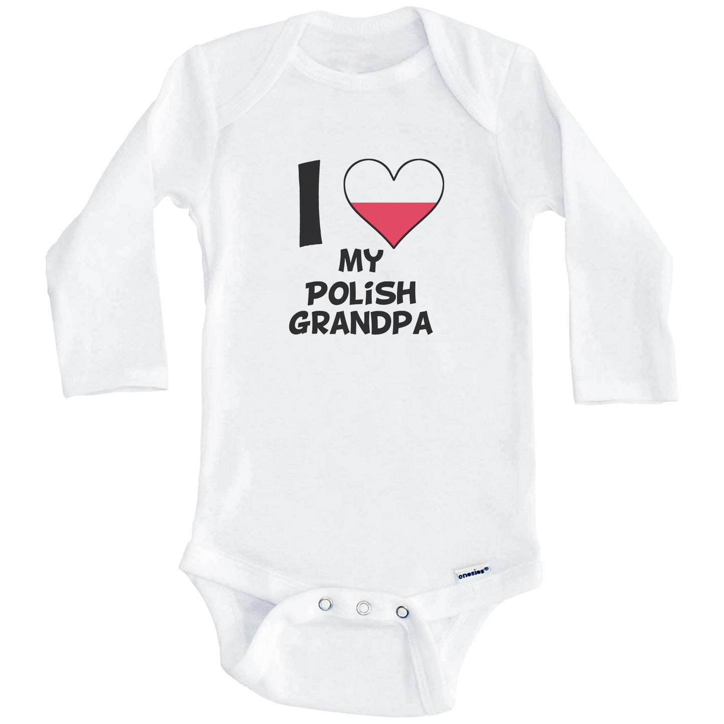 I Heart My Polish Grandpa Poland Flag Baby Onesie (Long Sleeves)