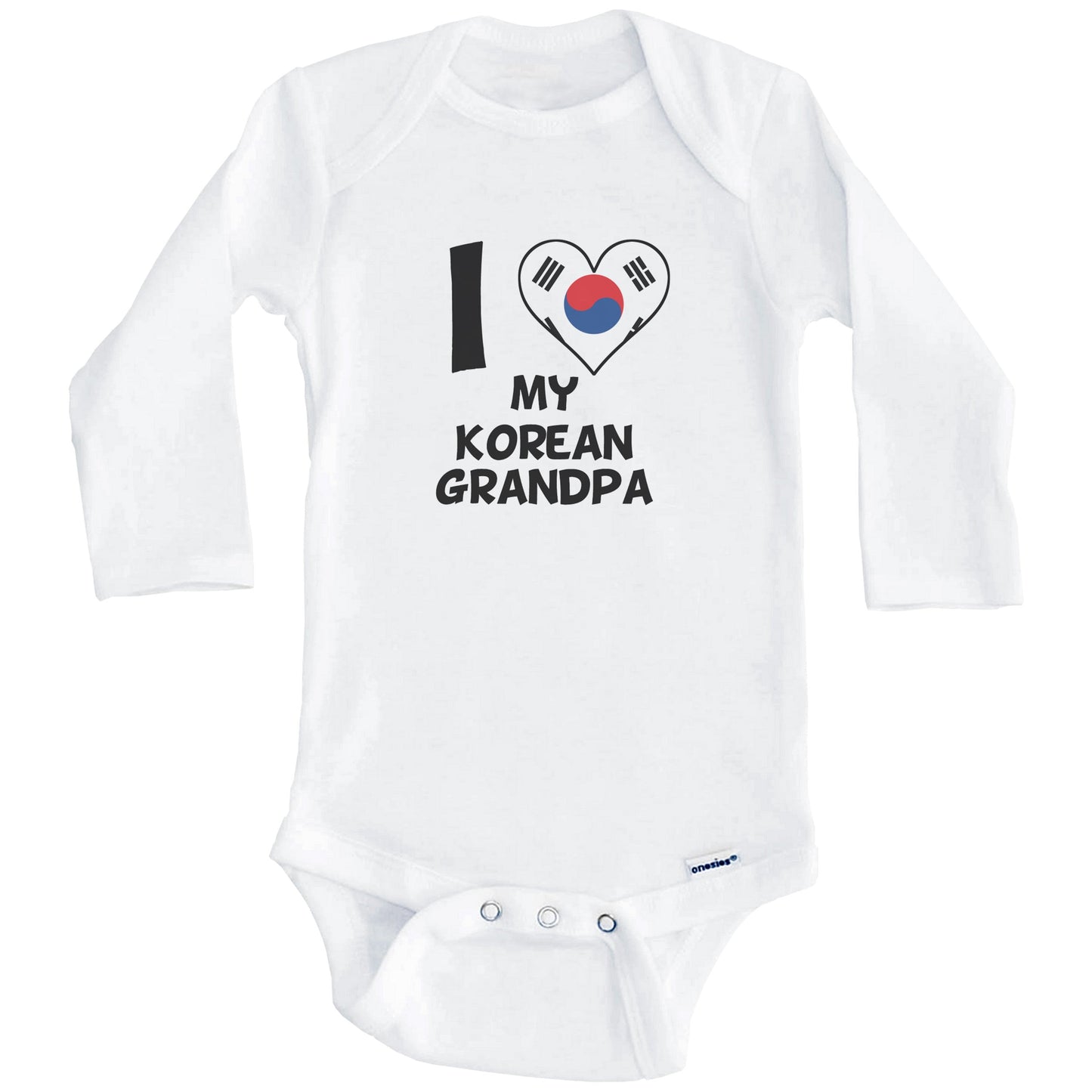 I Heart My Korean Grandpa South Korea Flag Baby Onesie (Long Sleeves)