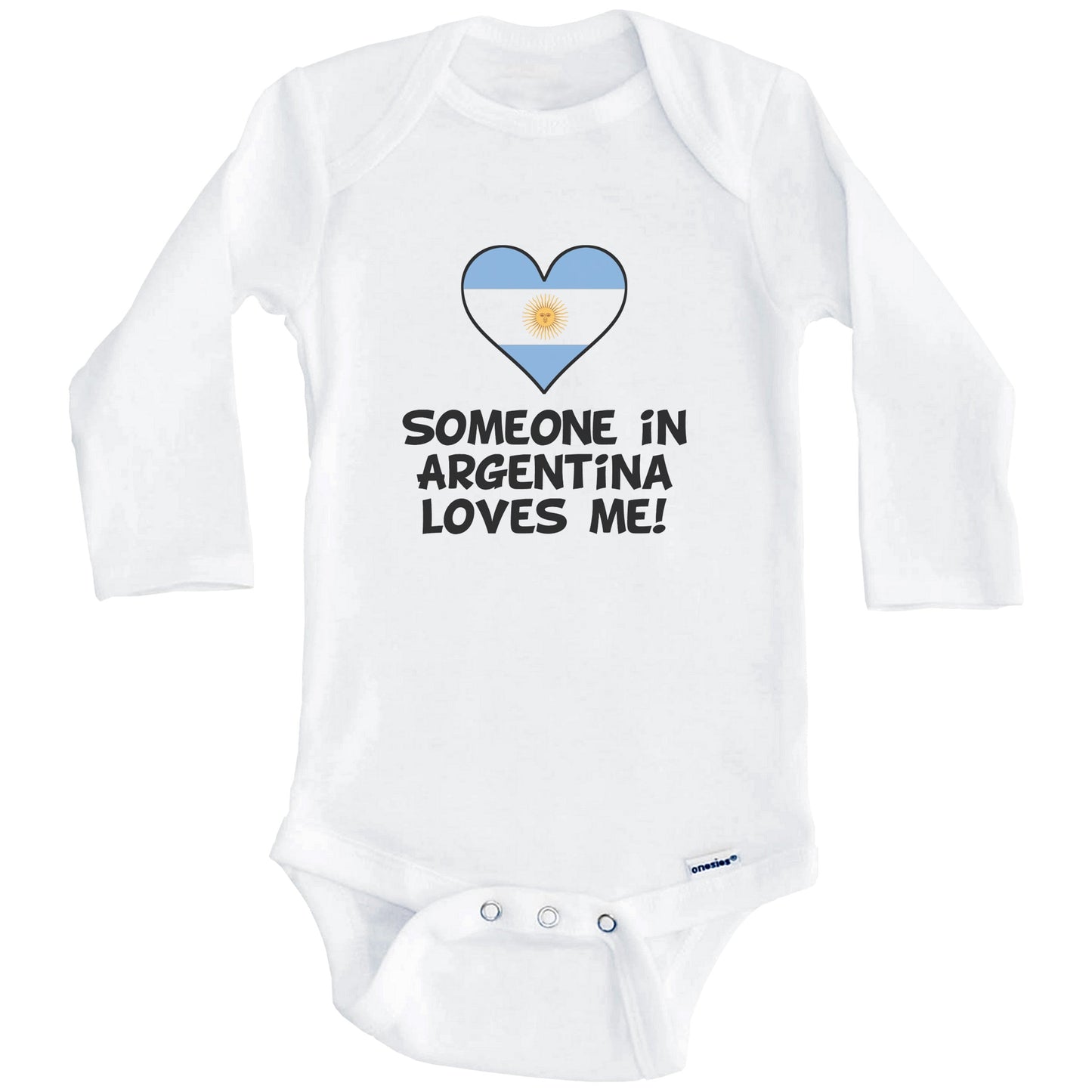 Someone In Argentina Loves Me Argentinian Flag Heart Baby Onesie (Long Sleeves)