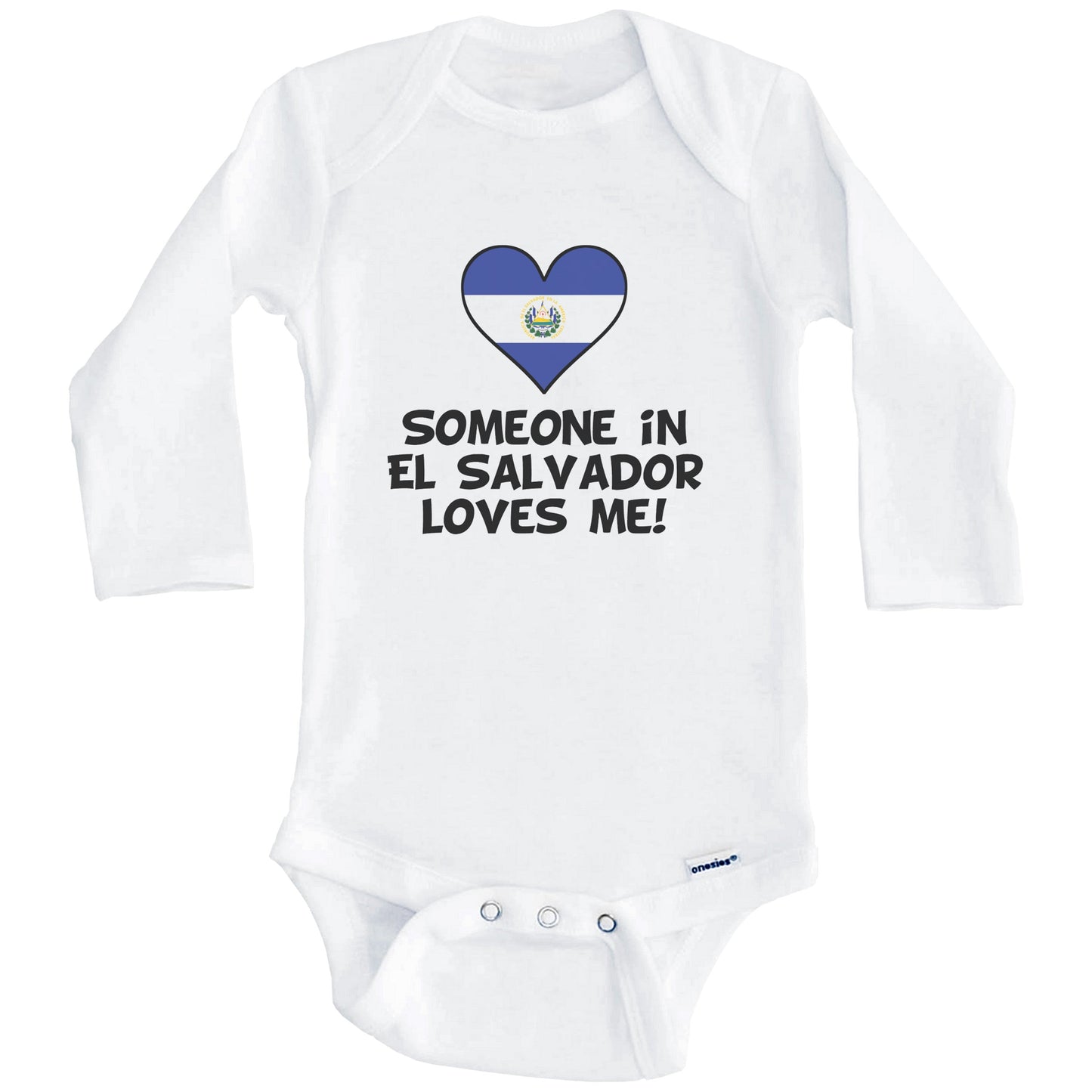 Someone In El Salvador Loves Me El Salvadorian Flag Heart Baby Onesie (Long Sleeves)