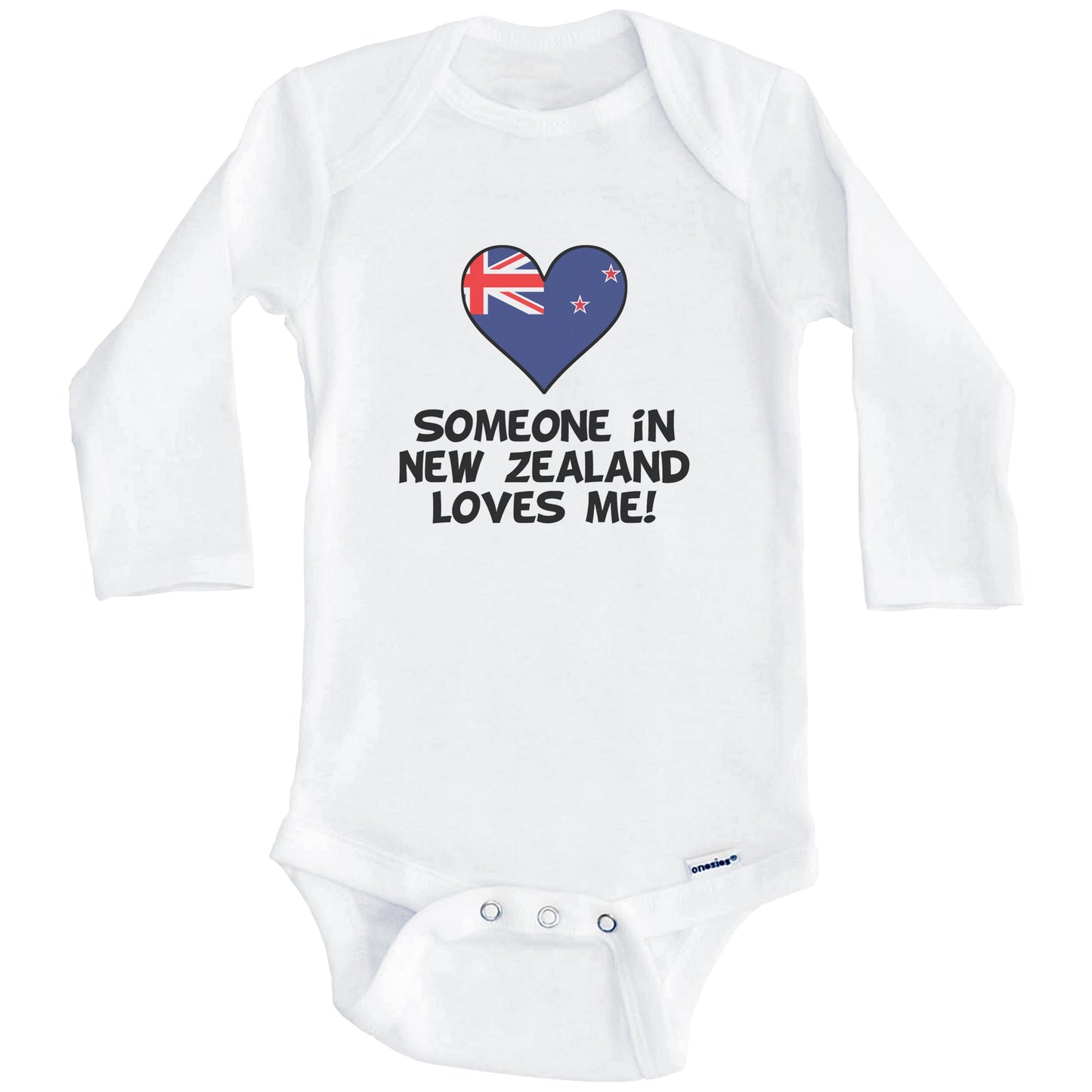 Someone In New Zealand Loves Me Kiwi Flag Heart Baby Onesie (Long Sleeves)