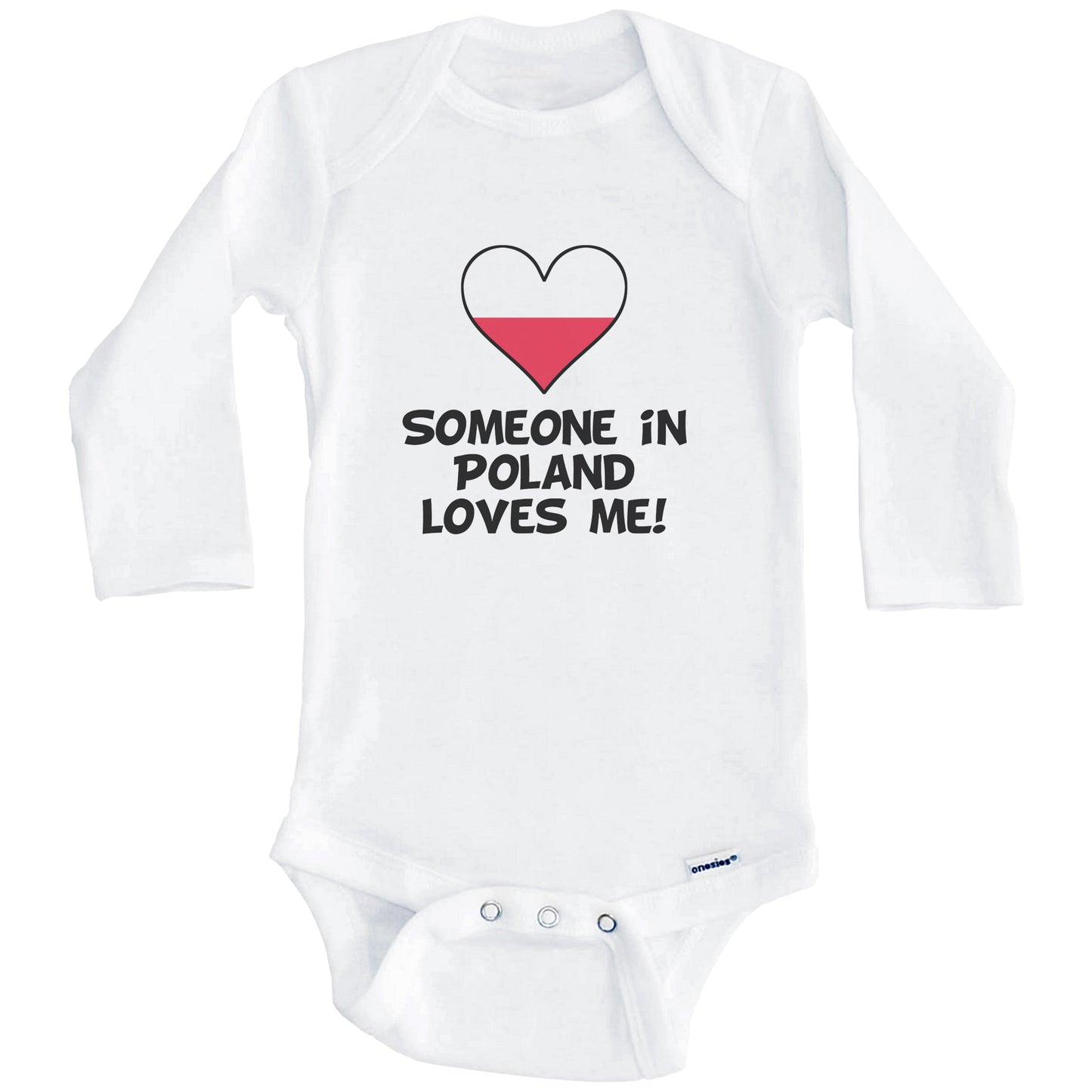 Someone In Poland Loves Me Polish Flag Heart Baby Onesie (Long Sleeves)