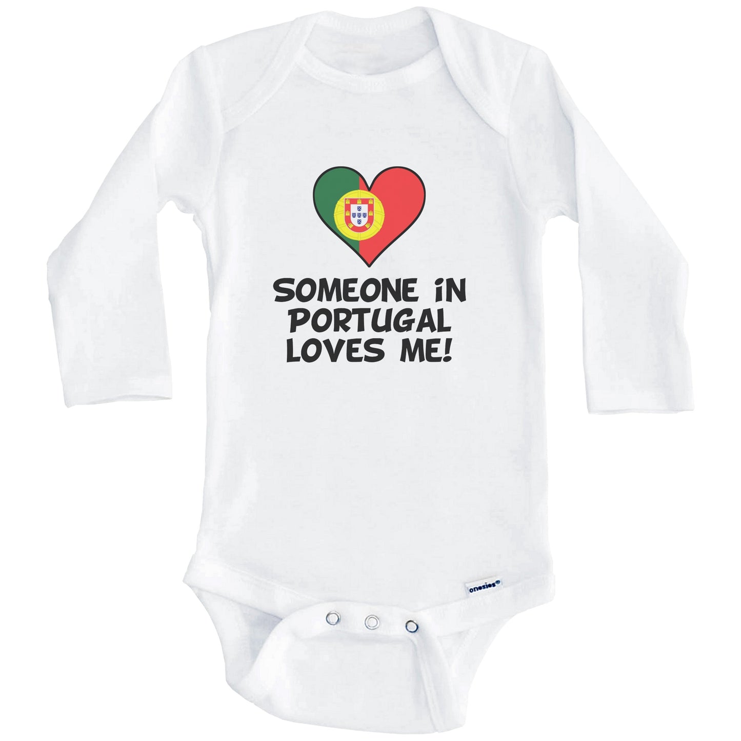 Someone In Portugal Loves Me Portuguese Flag Heart Baby Onesie (Long Sleeves)