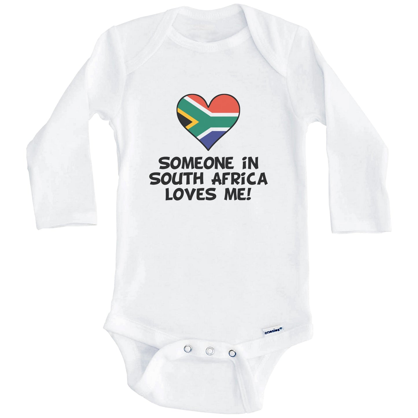 Someone In South Africa Loves Me South African Flag Heart Baby Onesie (Long Sleeves)