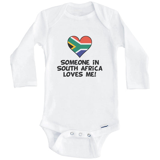 Someone In South Africa Loves Me South African Flag Heart Baby Onesie (Long Sleeves)