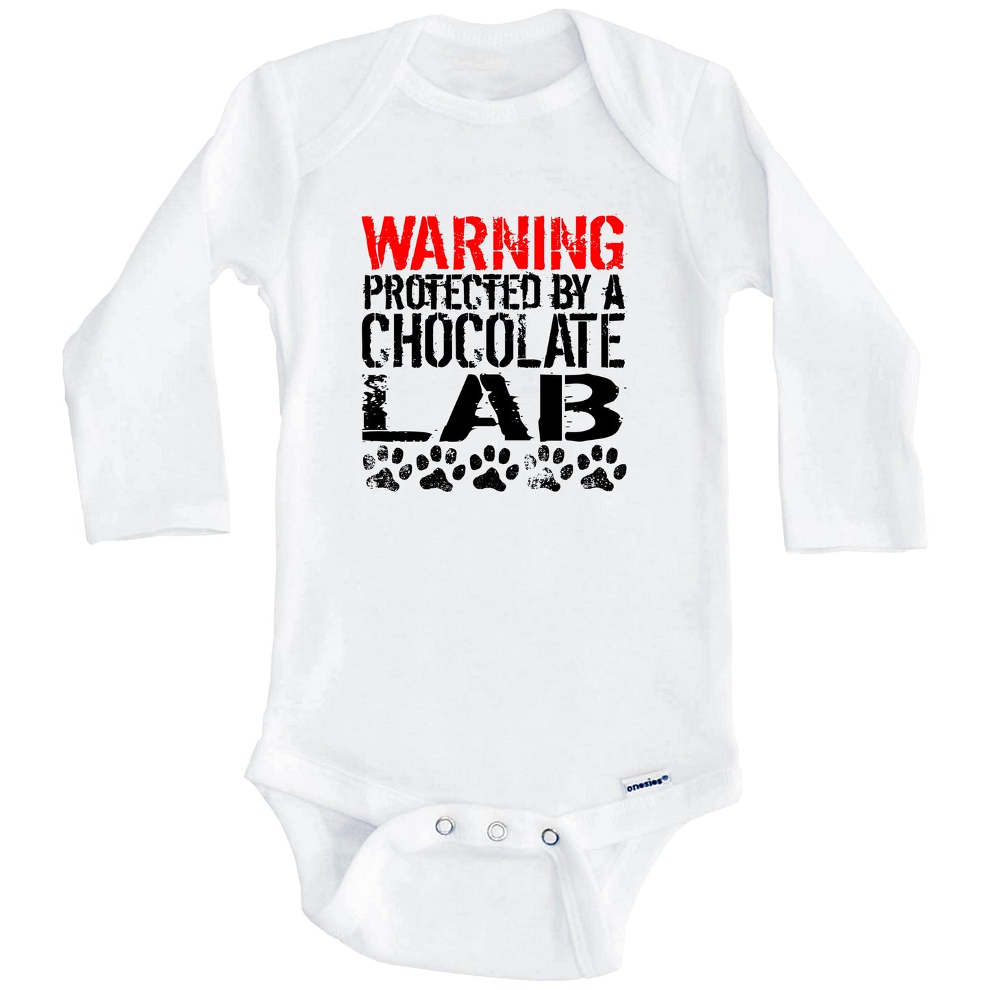 Warning Protected By A Chocolate Lab Baby Onesie (Long Sleeves)