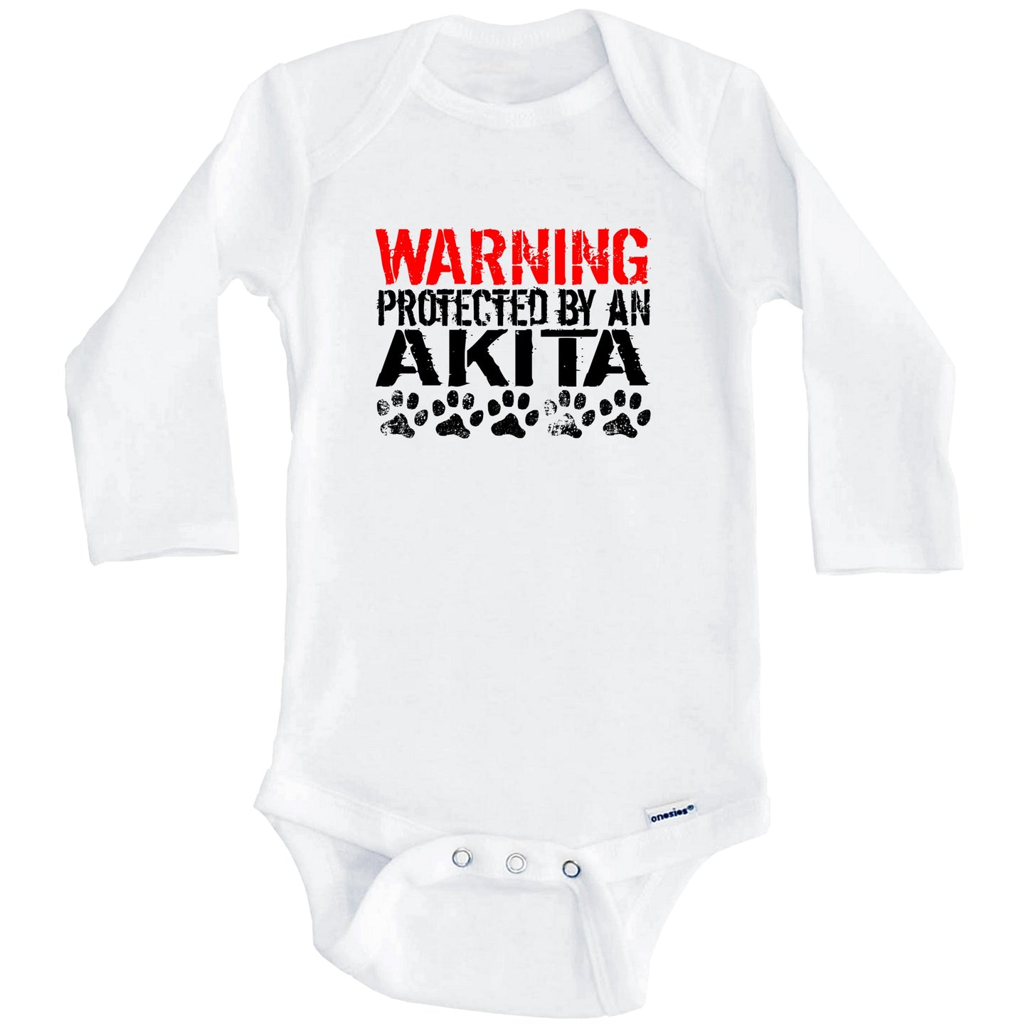 Warning Protected By An Akita Baby Onesie (Long Sleeves)