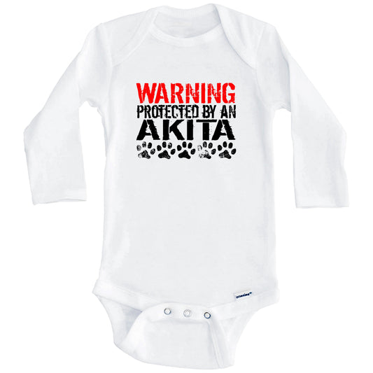 Warning Protected By An Akita Baby Onesie (Long Sleeves)