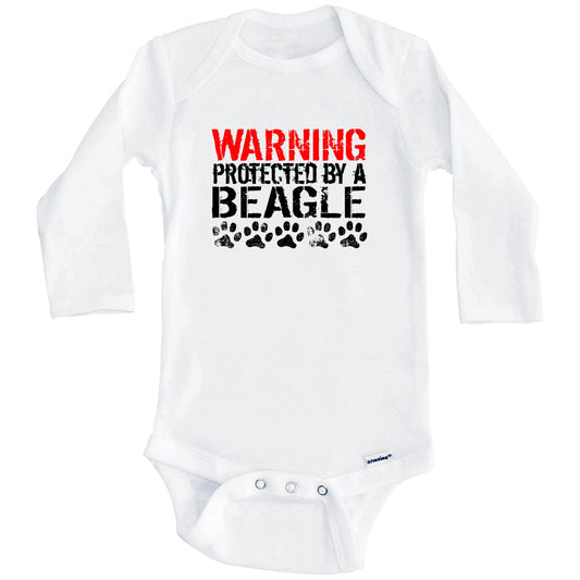 Warning Protected By A Beagle Baby Onesie (Long Sleeves)
