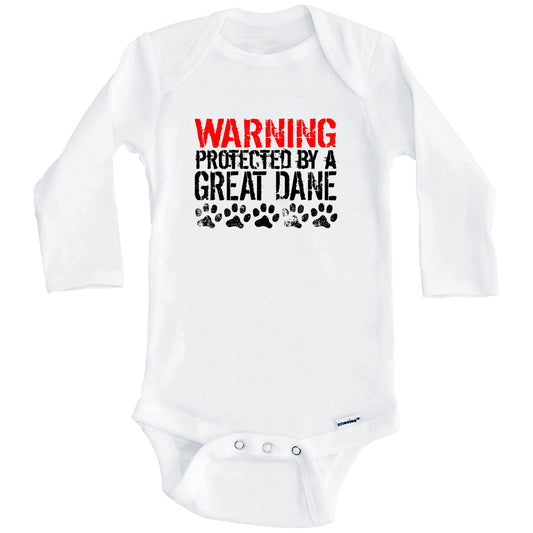 Warning Protected By A Great Dane Baby Onesie (Long Sleeves)