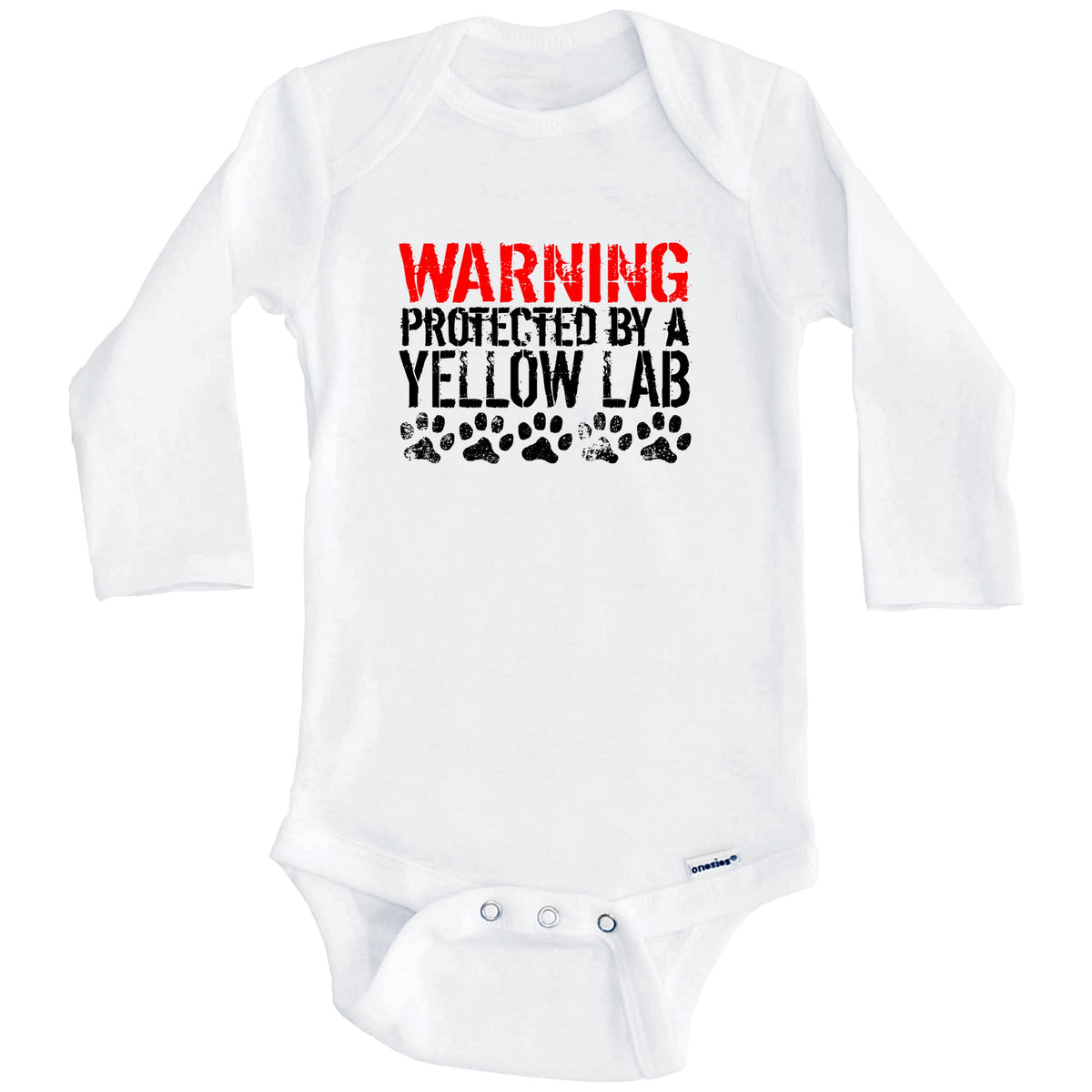 Warning Protected By A Yellow Lab Baby Onesie (Long Sleeves)