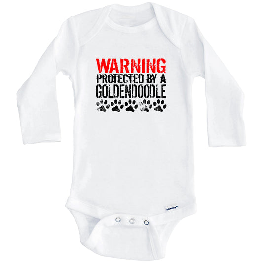Warning Protected By A Goldendoodle Baby Onesie (Long Sleeves)