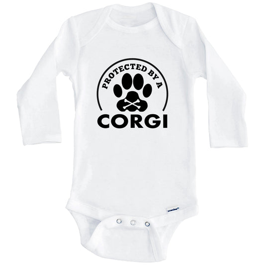 Protected By A Corgi Funny Baby Onesie (Long Sleeves)