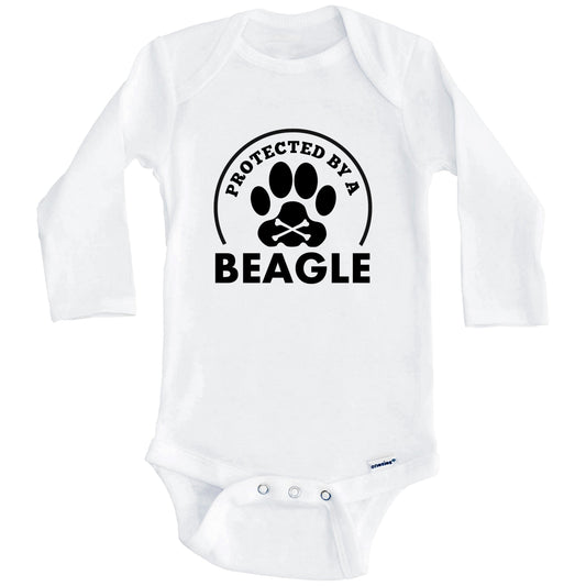 Protected By A Beagle Funny Baby Onesie (Long Sleeves)