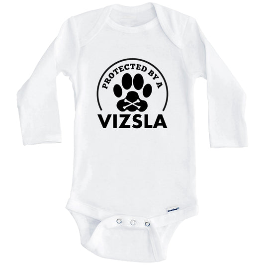 Protected By A Vizsla Funny Baby Onesie (Long Sleeves)