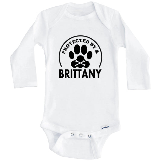 Protected By A Brittany Funny Baby Onesie (Long Sleeves)