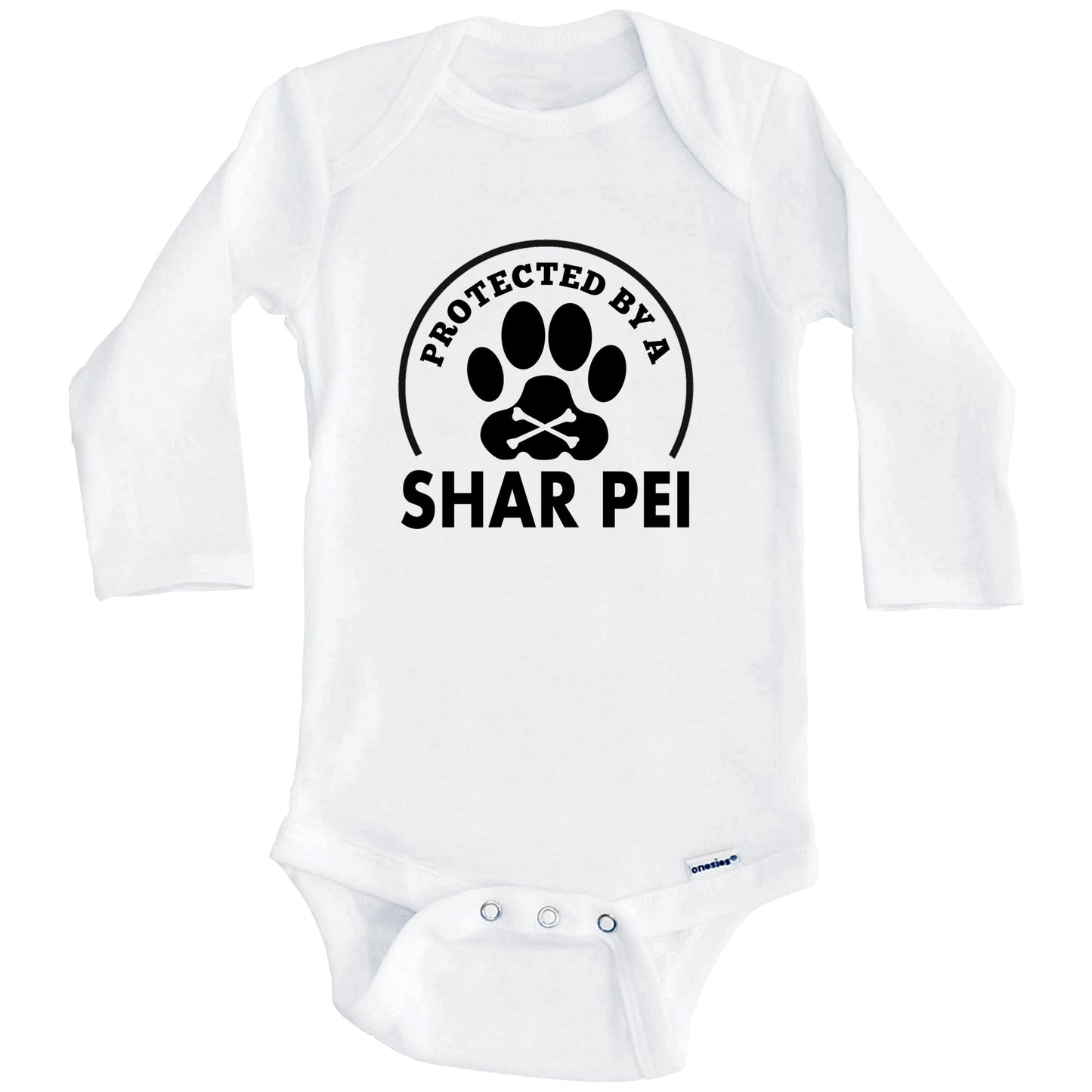 Protected By A Shar Pei Funny Baby Onesie (Long Sleeves)