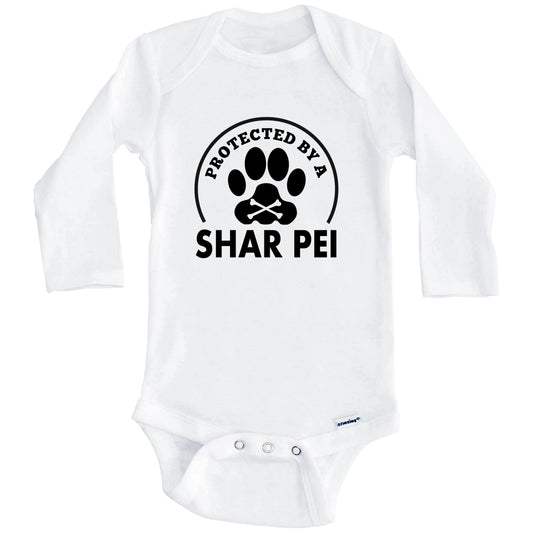 Protected By A Shar Pei Funny Baby Onesie (Long Sleeves)