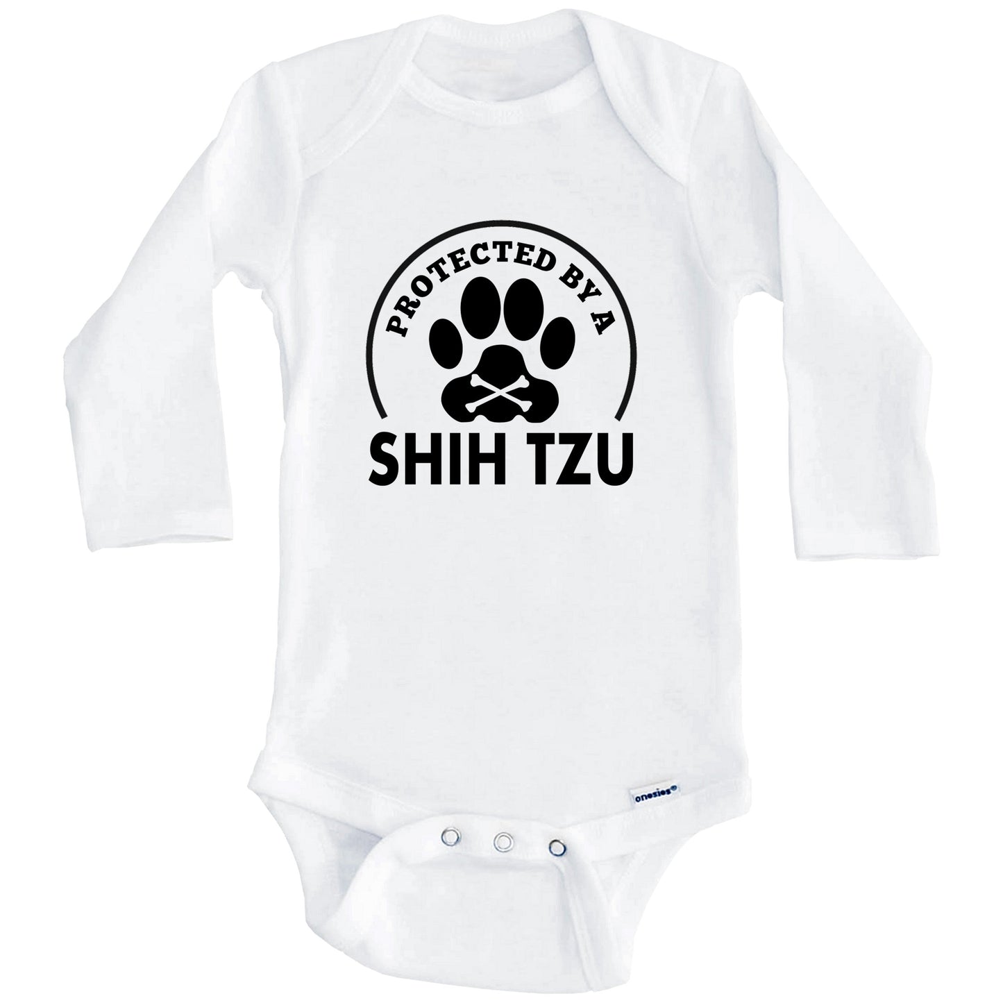 Protected By A Shih Tzu Funny Baby Onesie (Long Sleeves)