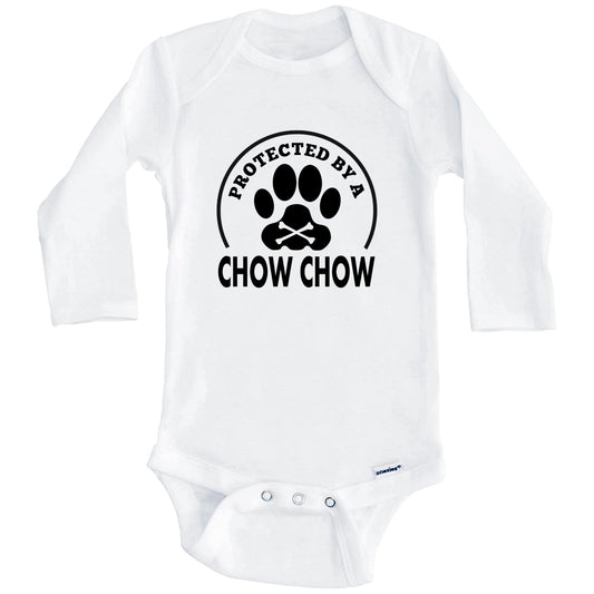 Protected By A Chow Chow Funny Baby Onesie (Long Sleeves)