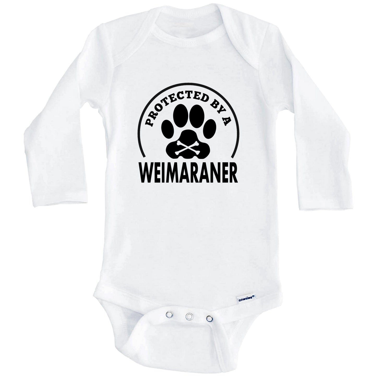 Protected By A Weimaraner Funny Baby Onesie (Long Sleeves)