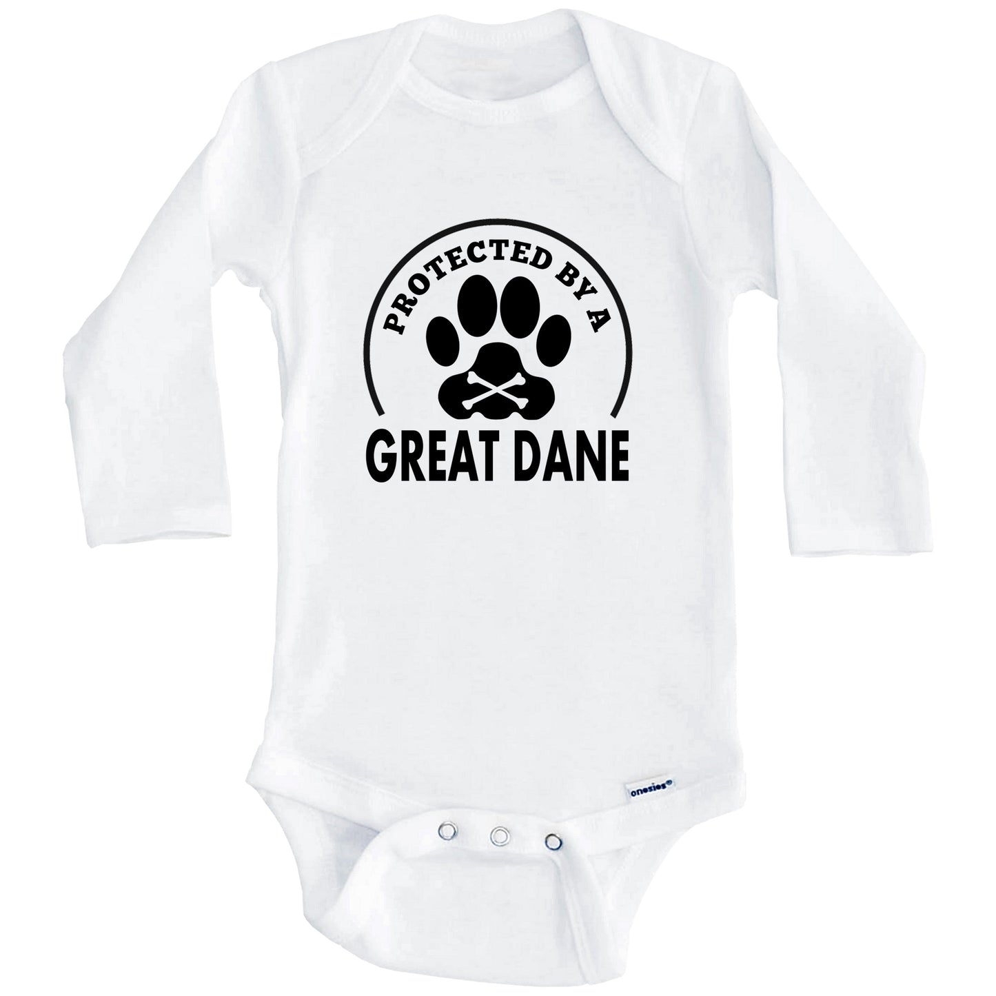 Protected By A Great Dane Funny Baby Onesie (Long Sleeves)