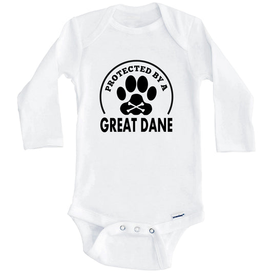Protected By A Great Dane Funny Baby Onesie (Long Sleeves)