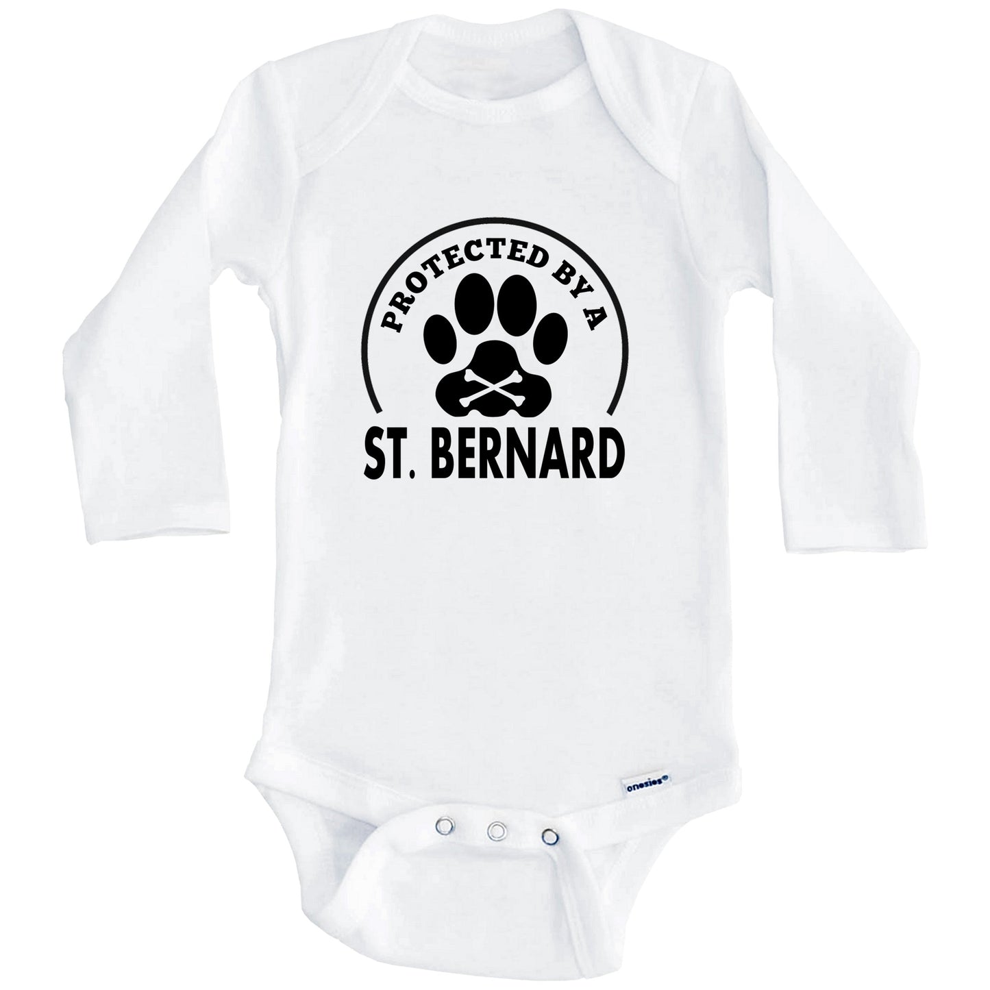 Protected By A St. Bernard Funny Baby Onesie (Long Sleeves)