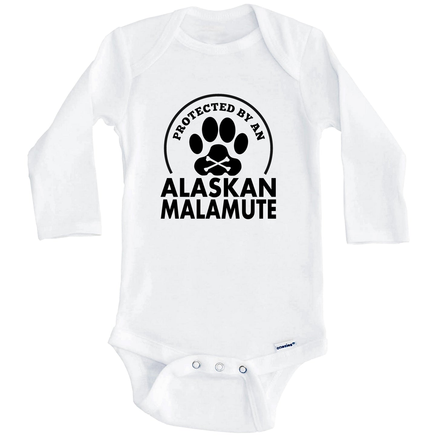 Protected By An Alaskan Malamute Funny Baby Onesie (Long Sleeves)
