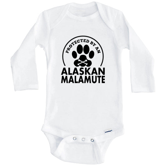 Protected By An Alaskan Malamute Funny Baby Onesie (Long Sleeves)