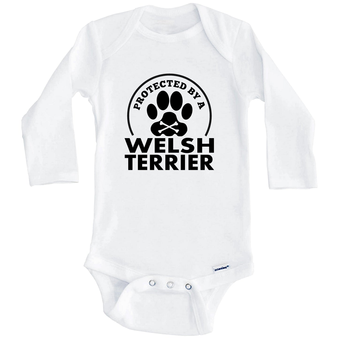 Protected By A Welsh Terrier Funny Baby Onesie (Long Sleeves)