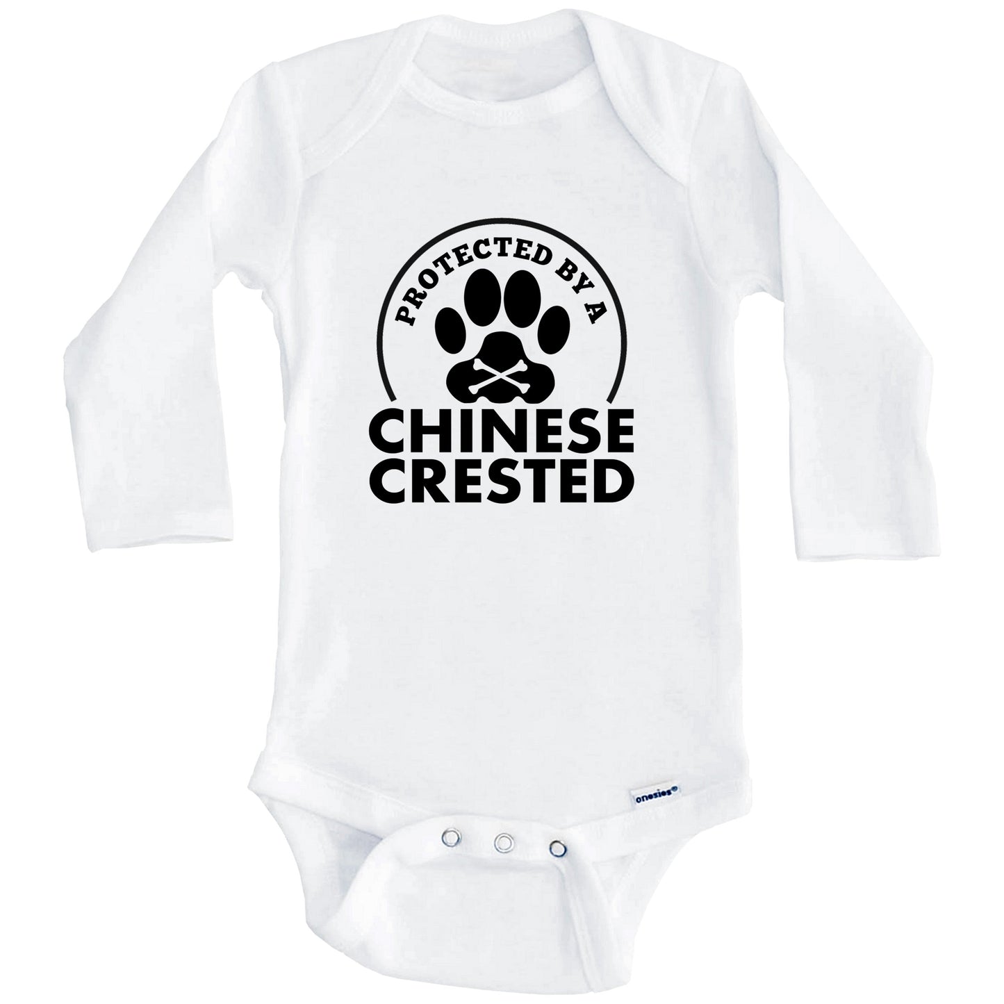 Protected By A Chinese Crested Funny Baby Onesie (Long Sleeves)