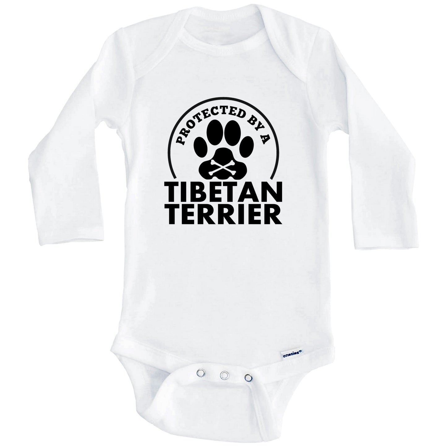 Protected By A Tibetan Terrier Funny Baby Onesie (Long Sleeves)
