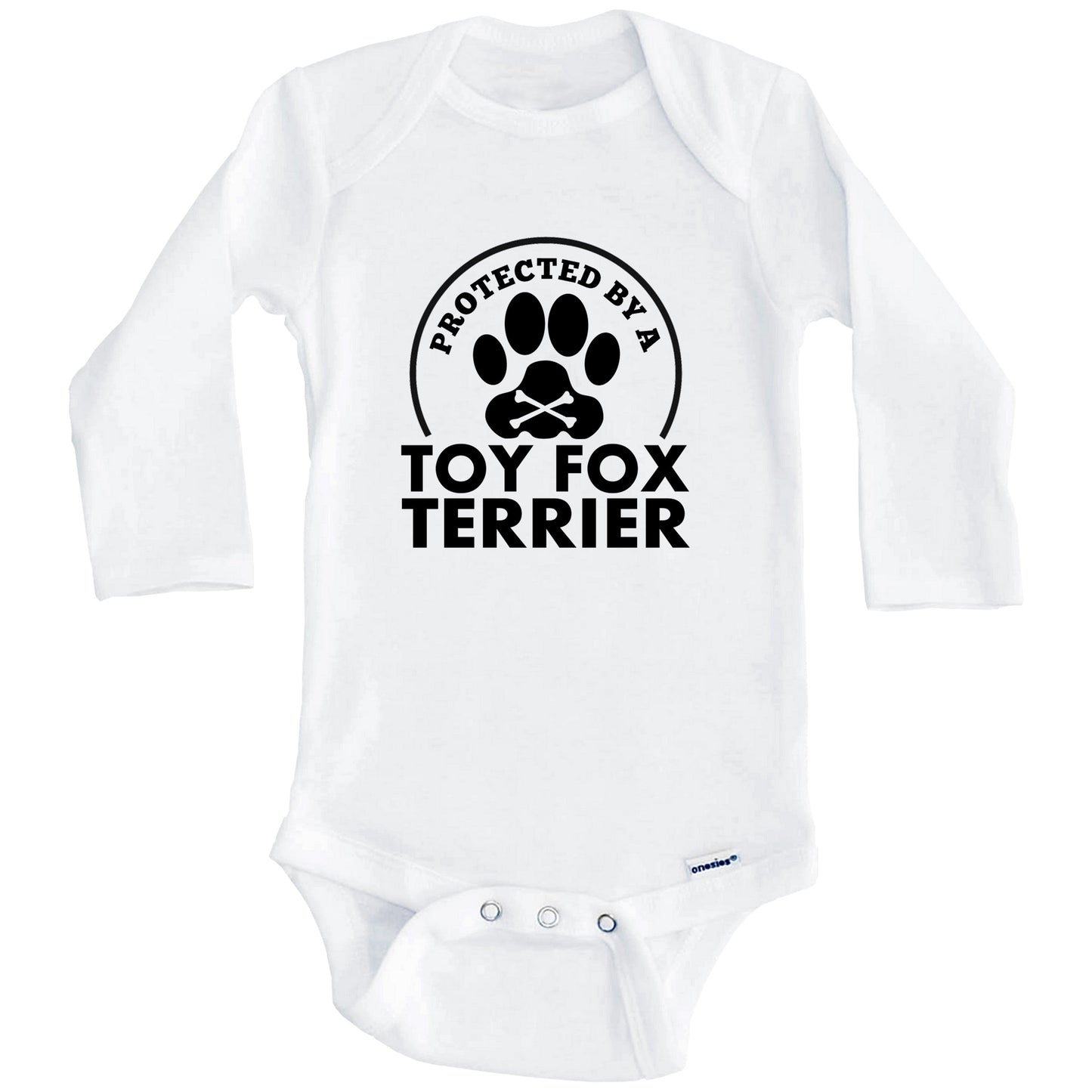 Protected By A Toy Fox Terrier Funny Baby Onesie (Long Sleeves)