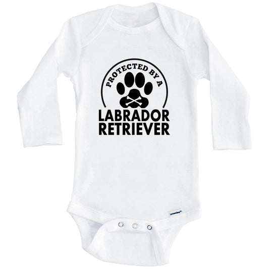 Protected By A Labrador Retriever Funny Baby Onesie (Long Sleeves)